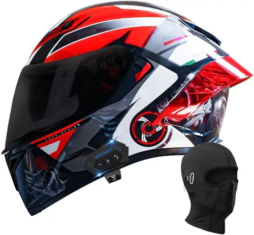 Miniatura 15 de Casco de motocicleta Bluetooth de cara completa, aprobado por DOT, casco antivaho, doble visera, casco de bicicleta de calle, altavoz dual integrado