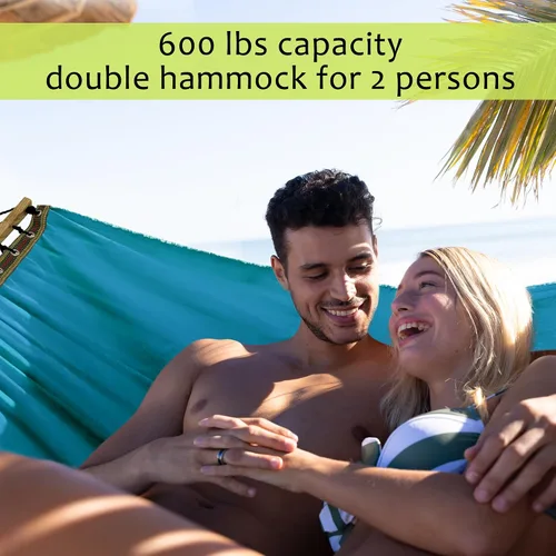 Miniatura 7 de Tranquillo Hamaca doble para 2 personas, lona de algodón, 600 libras, hamaca portátil para acampar con barra separadora de madera maciza, hamaca