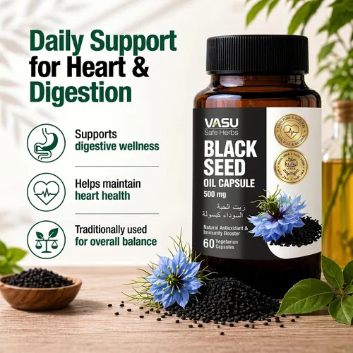 Miniatura 10 de Vasu Cápsulas de semillas negras – Nigella sativa prensada en frío – Apoyo natural para el bienestar – 60 cápsulas vegetarianas – Sin OMG, sin gluten