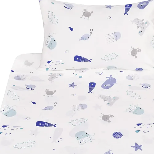 J-pinno Juego de sábanas tamaño individual, diseño de animales marinos, peces y ballenas, mundo submarino, lindo, acogedor, divertido, para niños y