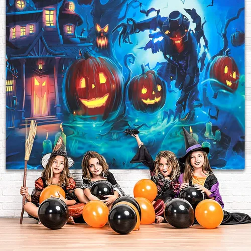 Miniatura 4 de Shoowyees Tapiz de luz negra de Halloween, tapiz nocturno para colgar en la pared, bosque embrujado con tumba y calabazas, manta de pared reactiva a