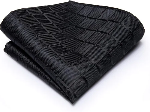 Miniatura 3 de Hi-Tie Corbata clásica a cuadros para hombre con gemelos de pañuelo