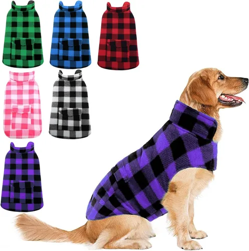 Miniatura 30 de ASENKU - Abrigo de invierno para perros, diseño a cuadros reversible, impermeable, para climas fríos, para perros pequeños, medianos y grandes Rojo