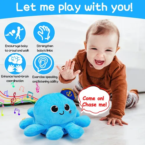 Miniatura 3 de Tsomtto Juguetes para bebés de 6 a 12 meses, peluche musical de pulpo, gateando, juguetes para caminar, con control de voz, juguete para bebés