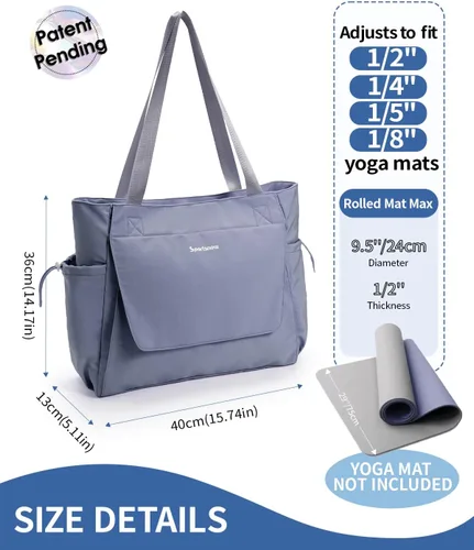 Miniatura 7 de sportsnew Bolsa para esterilla de yoga, bolsas de gimnasio para mujeres y hombres con bolsillo impermeable y gancho y bucle, almacenamiento de Gris