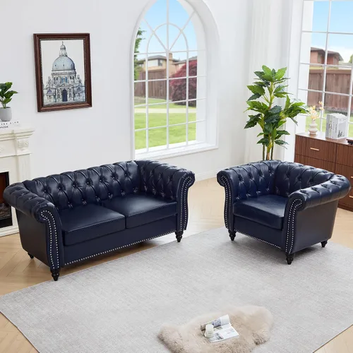 Miniatura 40 de QHITTY Juego de 2 piezas para sala de estar, Sofá Seccional Chesterfield Silla Contemporáneo Tapizado de Terciopelo Loveseat Juego de Sofás
