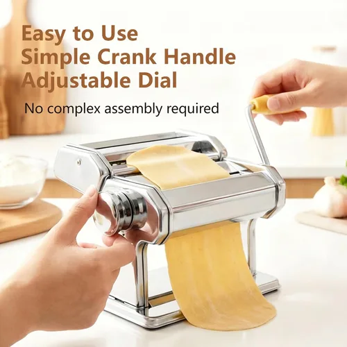 Miniatura 3 de Máquina manual para hacer pasta, rodillo y cortador de pasta con 7 ajustes de grosor ajustables, máquina de fideos de acero inoxidable con mango