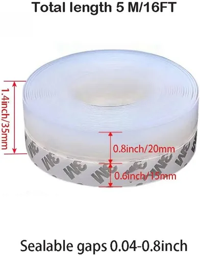 Miniatura 5 de 5M/16 pies de tira de sellado para ventana, sellado adhesivo para clima de 35mm de ancho, cinta de sellado de silicona para puertas inferiores