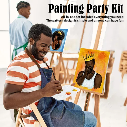 Miniatura 2 de Nuberlic Paquete de 2 lienzos de pintura para parejas, lienzos predibujados para pintar para adultos, suministros de fiesta de pintura y sorbos