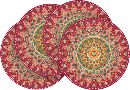 Miniatura 8 de Artoid Mode - Juego de 4 manteles individuales de vinilo de plástico con mandala rosa, manteles redondos tejidos antideslizantes lavables de 14