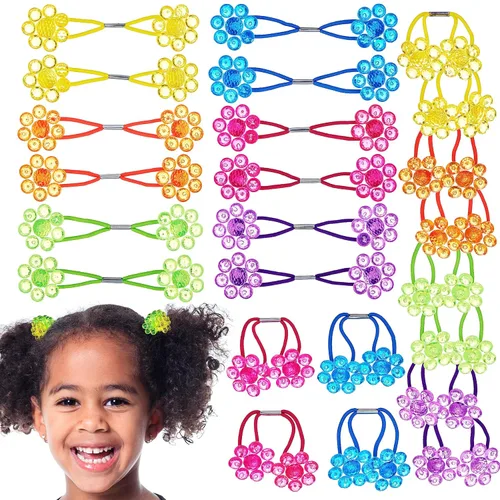 Miniatura 10 de 16 piezas Coletas Bolas de 24MM (0.94 in) Elásticos para Cabello Colección Bolas de Coleta de Colores Brillantes Para Niñas y Niños Pequeños Liso