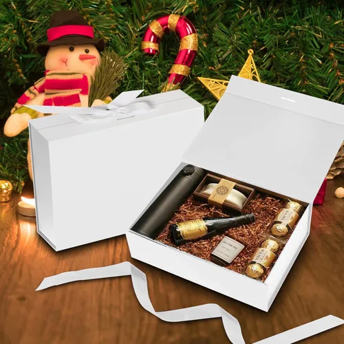 Miniatura 5 de DaiJoob Caja de regalo con tapa para regalos de 10.5 x 7.5 x 3.1 pulgadas con cinta y cierre magnético (paquete de 5) (blanco)