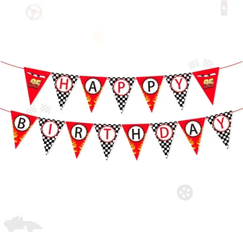 Miniatura 2 de Cartel de feliz cumpleaños de coche de carreras, cartel de fiesta temática de carreras, decoraciones de bandera a cuadros