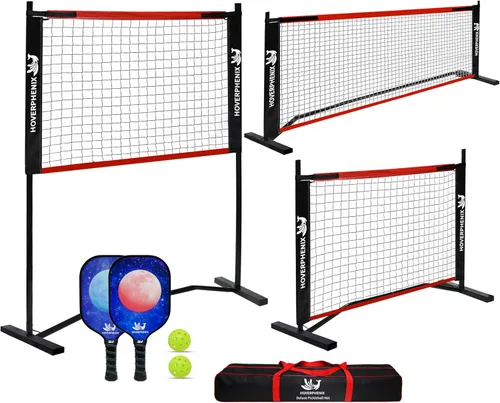 Hoverphenix 10FT Mini Pickleball Net, 4FT Adjustable Height Dink Training Rebounder Net with Paddles Set of 2, Pickleballs and Carry Bag for Outdoor
