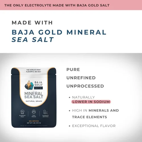Miniatura 7 de Polvo de electrolitos – Cero azúcar, bajo en sodio, Keto, para labios secos agrietados, hecho con sal Baja Gold, sabor natural, 45 porciones
