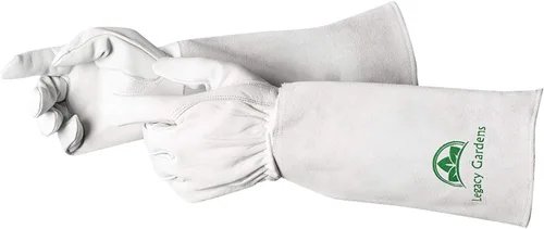 Miniatura 12 de Guantes de jardinería de cuero para mujeres y hombres, guantes largos de jardín, guanteletes de cuero de vaca para poda de rosas resistentes a Marrón