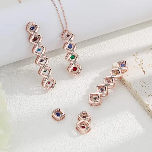 Miniatura 6 de Wendy Made Collar personalizado con nombre para la familia con 1-6 piedras natales, collar de piedra natal de la madre personalizado para mamá
