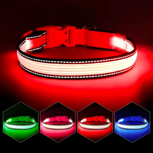 Miniatura 15 de YFbrite Collar de perro LED ajustable ultraligero, collares de perro con luz recargable que brilla en la oscuridad, collares de visibilidad y Verde