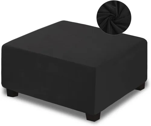 Miniatura 8 de NeColorLife Funda otomana cuadrada de terciopelo para otomana, funda gruesa y elástica para reposapiés (tamaño pequeño, marrón)