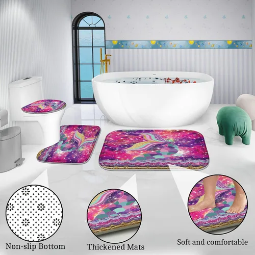 Miniatura 4 de Poedist Juego de 4 cortinas de ducha de baño, juego de baño para niños, juegos de cortinas de ducha espaciales con alfombras
