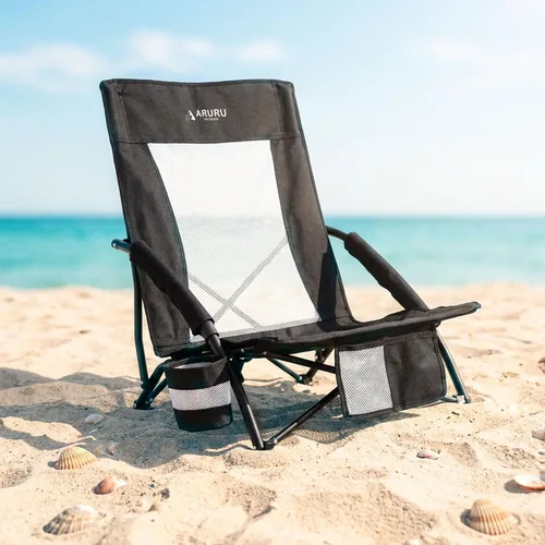 Miniatura 2 de Sillas de playa plegables bajas para adultos, silla de camping portátil ligera con soporte para tazas, silla de campamento plegable para conciertos