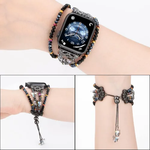 Miniatura 3 de Correas elegantes de mariposa compatibles con Apple Watch Series 9 de 1.614 pulgadas, 1.575 pulgadas, 1.496 pulgadas, dije delgado de cuentas