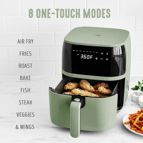 Miniatura 3 de GreenLife Horno freidora de aire eléctrico compacto, 5.3 cuartos, cajón antiadherente de cerámica sin PFAS, 8 funciones de pantalla digital de un