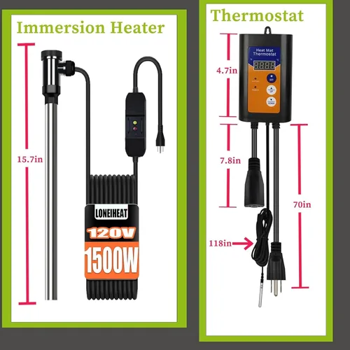 Miniatura 8 de LONRIHEAT - Calentador de agua de inmersión de titanio totalmente sumergible de 1500 W 120 V con termostato LCD y enchufe GFCI, ideal para piscinas