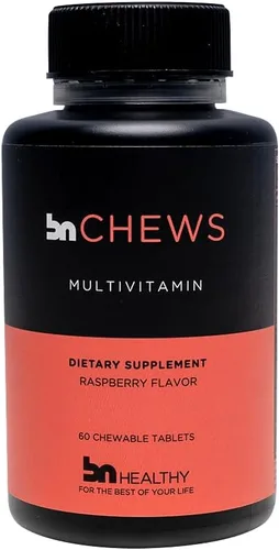 BNHealthy Mastica multivitamínico bariátrico con hierro, masticable diario con B12, D3, folato y zinc, sabor a frambuesa, diseñado para adultos