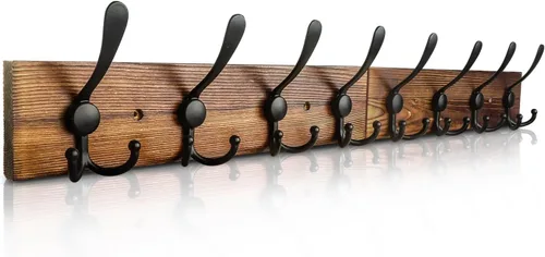 Miniatura 8 de Perchero de pared rústico para sombreros de 16.8 pulgadas con 5 ganchos triples para colgar abrigos, bolsos, toallas