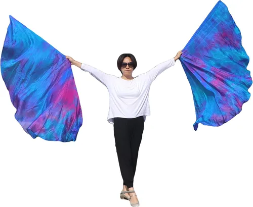 Miniatura 9 de Winged Sirenny Banderas de seda de ala de ángel de adoración de 70 pulgadas con varillas flexibles, bandera de seda translúcida circular pintada a