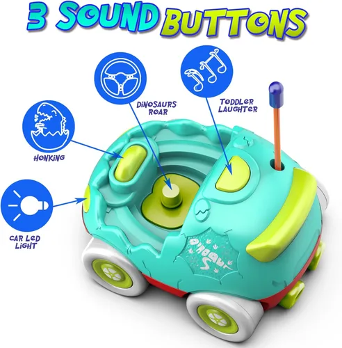 Miniatura 3 de AEROQUEST Coche de Control Remoto para Niños Pequeños Juguetes para Niños de 18+ Meses Coches RC con Luces LED y Música Juguetes de Dinosaurio