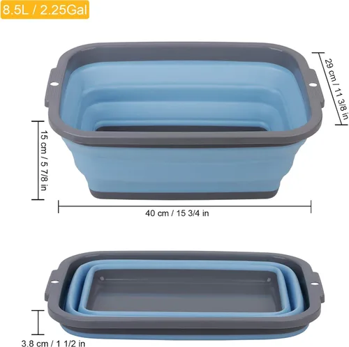 Miniatura 2 de Paquete de 2 fregaderos plegables con 2.25 galones / 8.5L cada uno, tina plegable para lavar platos, camping, senderismo y hogar, lavabo portátil
