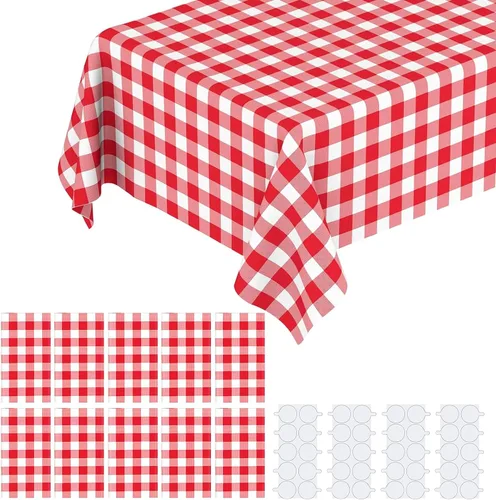 Miniatura 10 de Paquete de 2 manteles de plástico blanco, 108 x 54 pulgadas, manteles rectangulares desechables bohemios para bodas, pícnics y fiestas