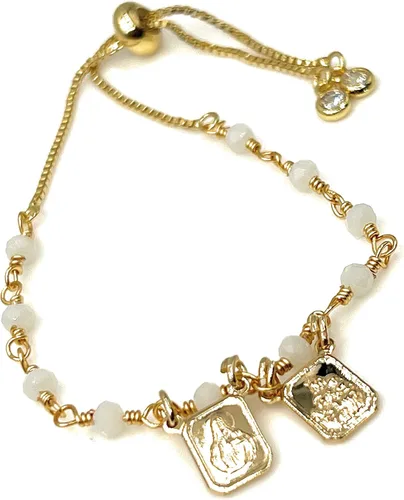 Miniatura 2 de Pulsera escapular católica con cuentas de cristal blanco ajustable M Cristal Chapado en oro