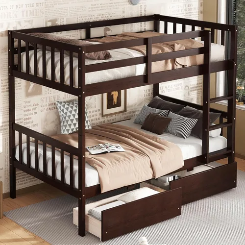 Miniatura 4 de Litera individual sobre individual con 2 cajones de almacenamiento, convertible en 2 camas (cama de plataforma y cama alta junior), cabecera