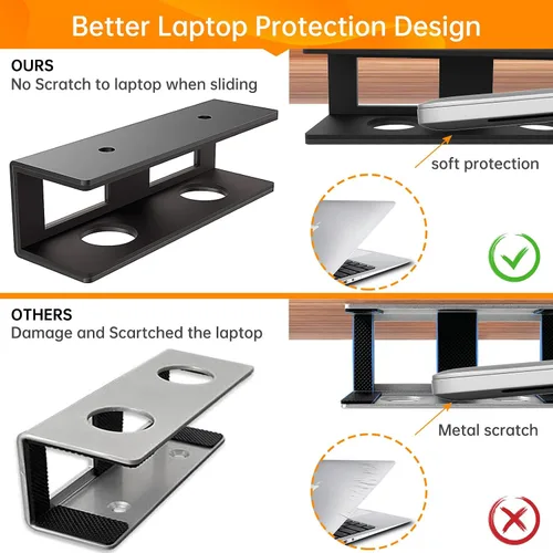 Miniatura 3 de Soporte de 3 piezas para debajo del escritorio para portátil con tablero de fieltro antiarañazos y estante duradero para almacenamiento