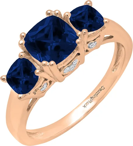 Miniatura 30 de Dazzlingrock Collection Anillo de boda de 3 piedras preciosas creadas en el centro de cojín de 0.04 quilates y diamante blanco natural redondo