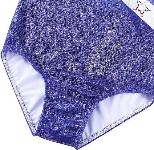 Miniatura 5 de Leotardo para gimnasia artística, deportivo, brillante, con bandera de Estados Unidos, rojo, blanco y azul para niña