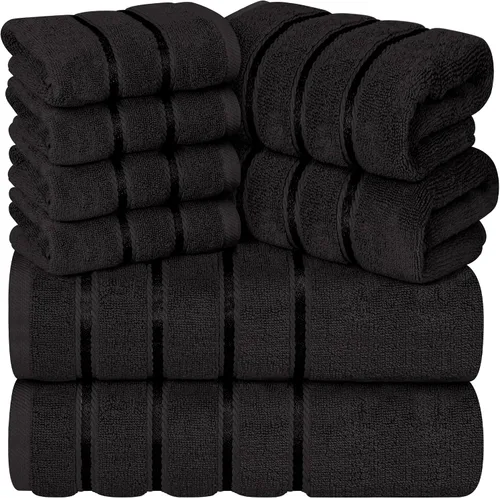Miniatura 7 de Juego de 4 toallas de mano de lujo para baño, 100% algodón hilado en anillo de 600 GSM, suaves y absorbentes, rayas de viscosa, 16 x 28 pulgadas