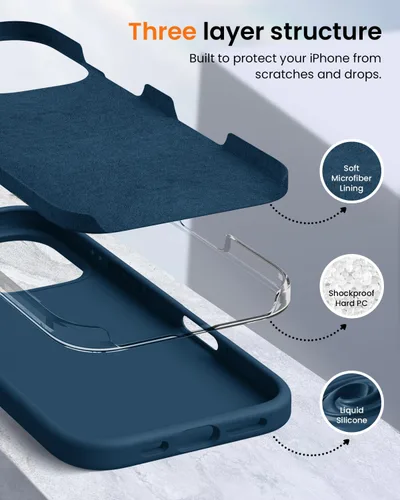 Miniatura 4 de Funda protectora de silicona líquida diseñada para iPhone 16 Pro Max, a prueba de golpes con forro de microfibra suave antiarañazos, ultra delgada