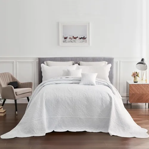 Miniatura 16 de Colcha extragrande King de 128 x 120 pulgadas, extra ancha, diseño de patrón paisley, funda de cama ligera, reversible, 5 piezas, 100% microfibra, 1