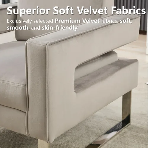 Miniatura 5 de Silla decorativa de terciopelo, moderna silla decorativa gris para sala de estar, silla tapizada para sala de estar para oficina en casa, base