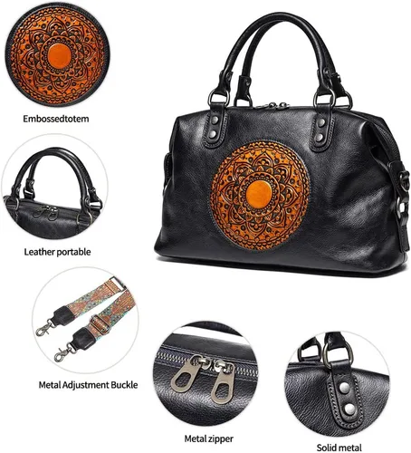 Miniatura 9 de Bolsos de cuero genuino para mujer, bolso cruzado retro Mandela