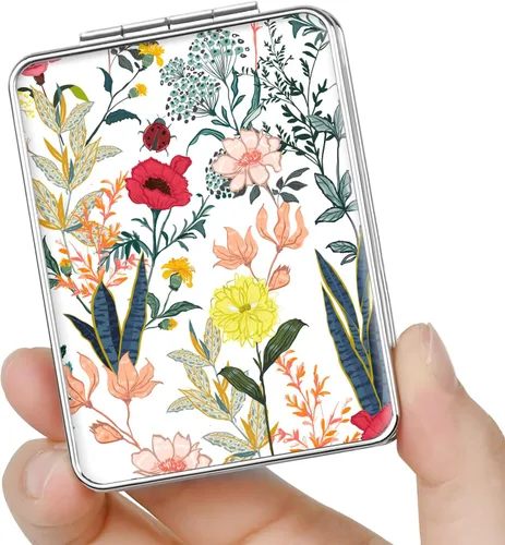 Miniatura 8 de Espejo de bolsillo, pequeño espejo de viaje con aumento, espejo cosmético portátil de doble cara con aumento para uso diario (2 flores)
