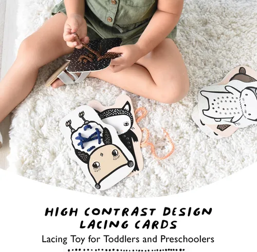 Miniatura 2 de Wee Gallery Tarjetas de cordones de animales para bebés, tabla de coser y juego de viaje para niños pequeños y preescolares, juguete de habilidades