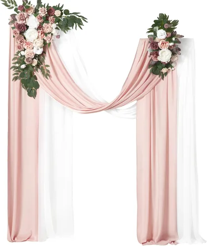 Ling's moment Kit de Flores Artificiales Rosa Malva para Arco de Boda Paquete de 4, 2pcs Arreglo Floral Colgante 2pcs Cortinas de Gasa Ceremonia