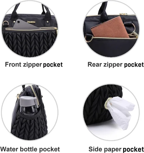 Miniatura 3 de Bolso Pequeño de Pañales, Bolso Mediano de Pañales Convertible para Mujer, Bolso de Pañales de Mano y Bandolera Negro