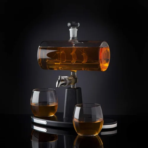 Miniatura 5 de Decantador Godinger de whisky con dispensador, con 2 vasos de whisky, para licor, whisky, bourbon, vodka