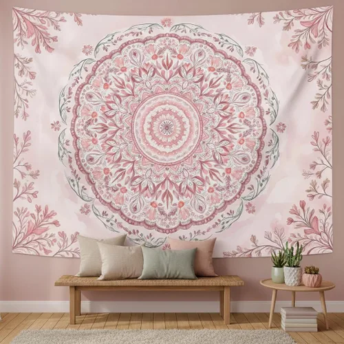 Miniatura 37 de Accnicc Tapiz bohemio con mandala floral para dormitorio, tapiz de pared con flores bohemias, pequeño, acuarela, azul, blanco, hippie, indio
